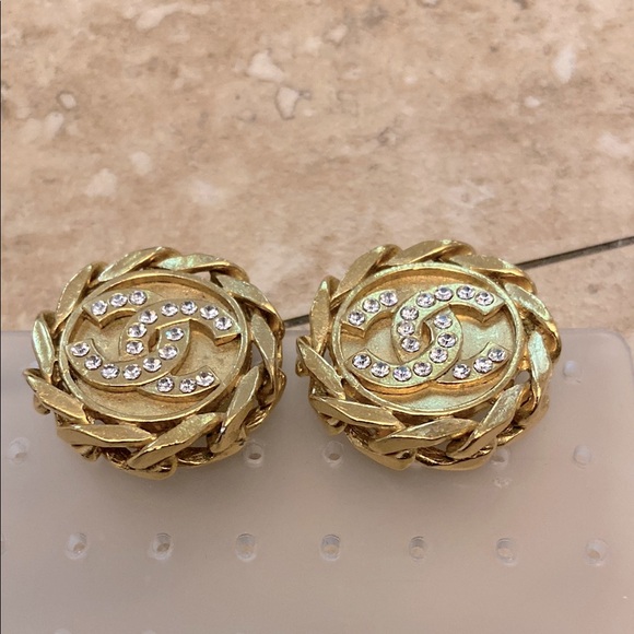 Chanel Vintage Earrings with Rhinestone Accents - Picture 1 of 4